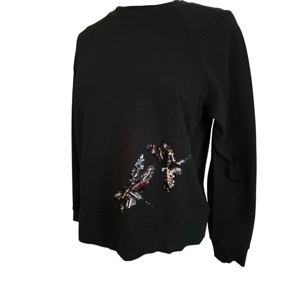 A New Day Black Sequin Dragonflies Embellished Long Sleeve Sweatshirt Size M - Picture 2 of 8